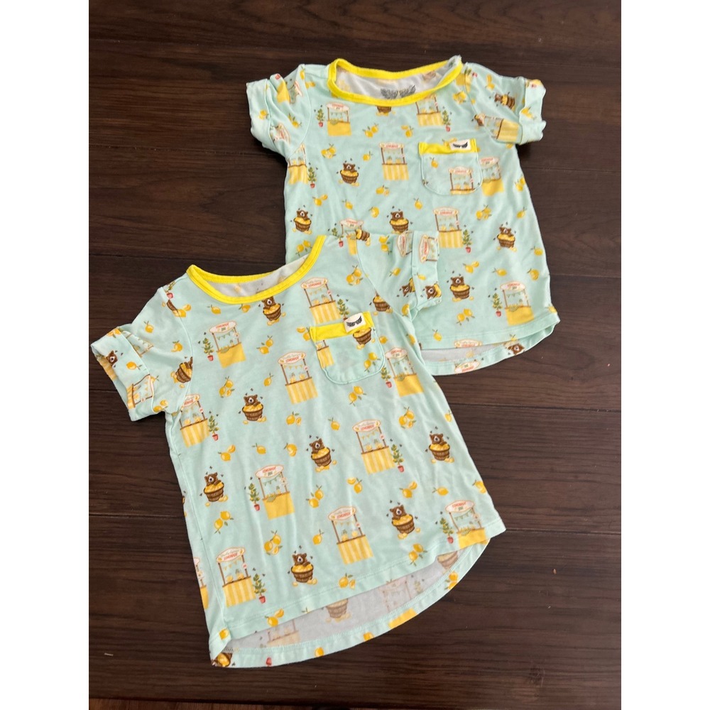 Free Birdees Kids Bamboo Viscose Lemonade Bear T-Shirt Set twins Mint Yellow 3T